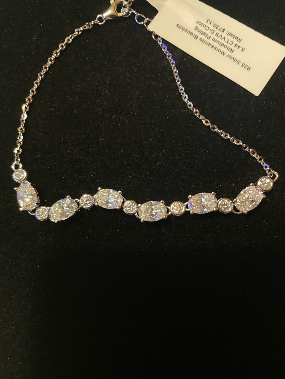 Moissanite Bracelet Sterling Silver 925 Adjustable Length